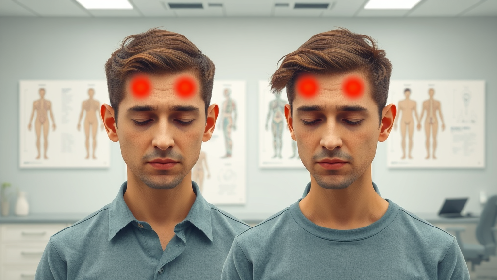 Comparison of migraine headache vs tension headache location differences medical illustration