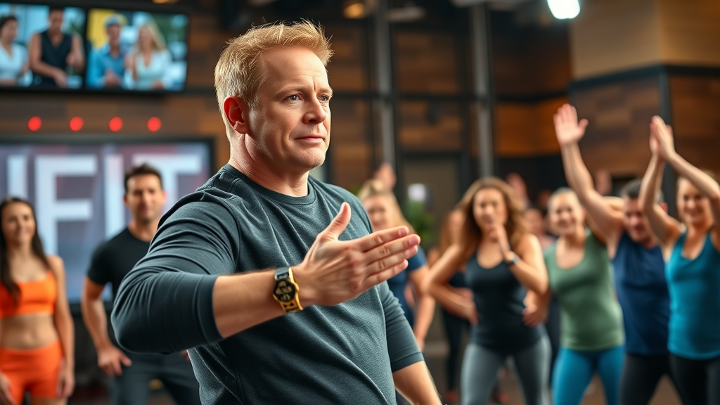 dynamic fitness coach Jillian Michaels leading high-intensity Biggest Loser workout television