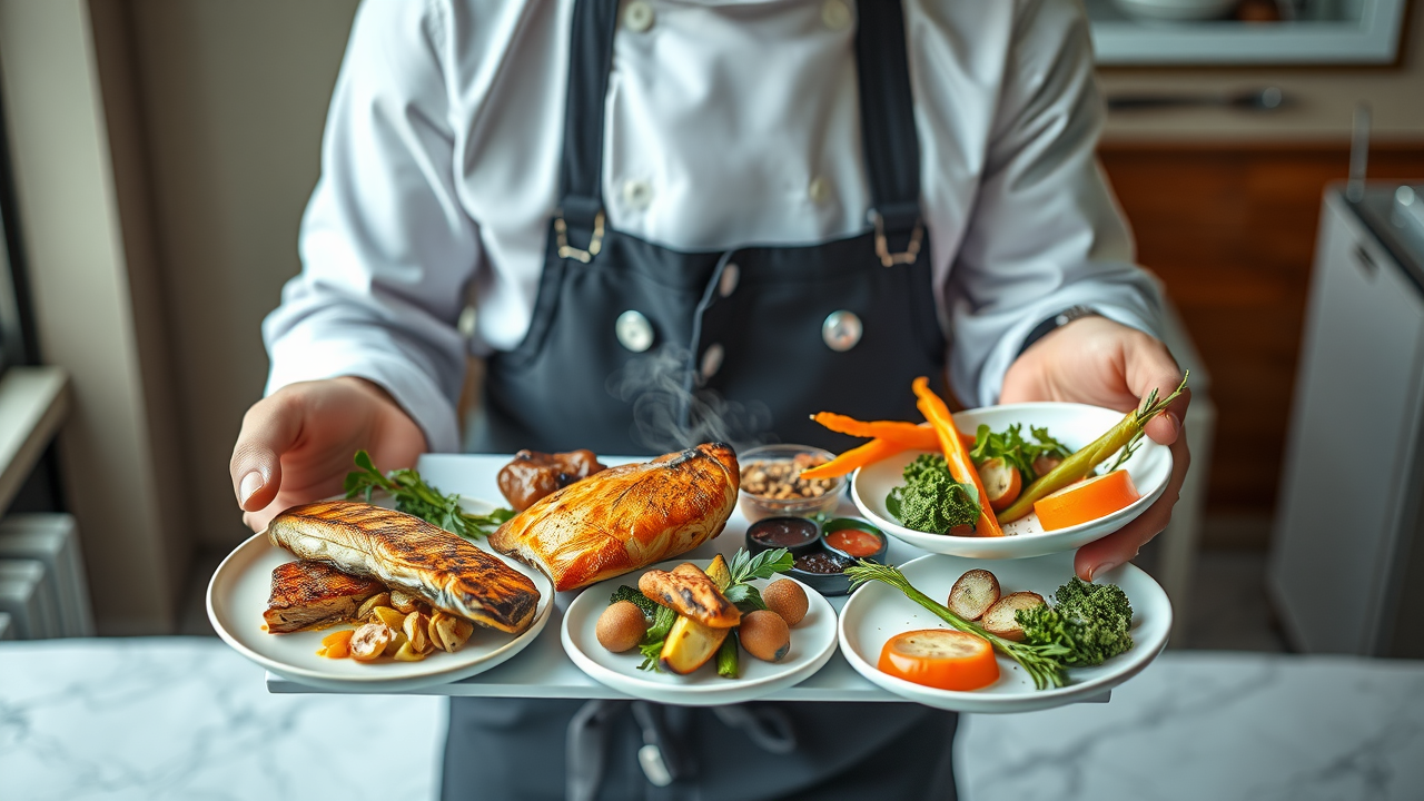 Assortment of healthy, easy-to-digest food swaps including grilled fish, cooked vegetables, lactose-free foods - digestive health