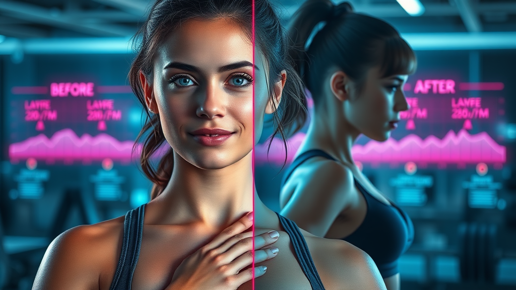 Determined woman before-and-after fitness transformation like Jillian Michaels