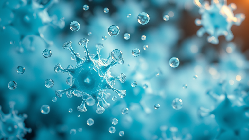Microscopic Legionella bacteria spreading in water droplets, cause of Legionnaires