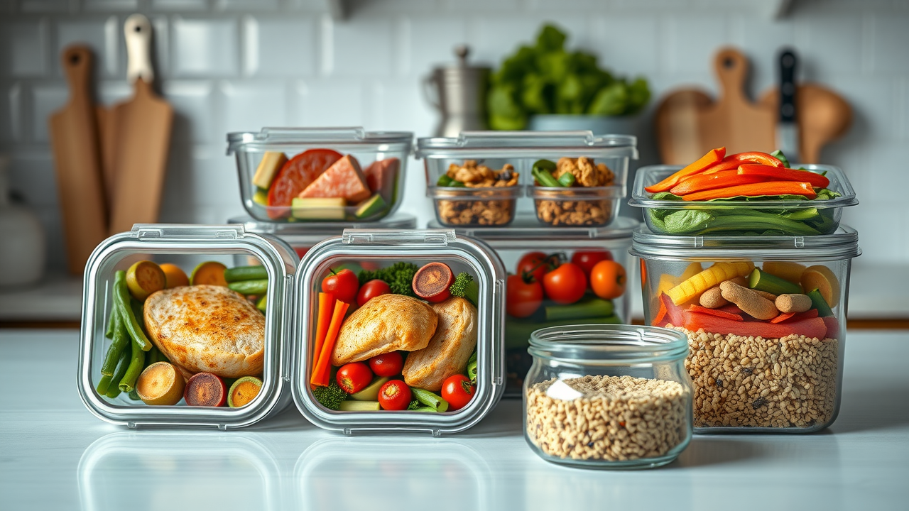 Appealing meal prep containers, sibo-friendly foods: lean protein, vegetables, gluten-free grains for the sibo diet food list