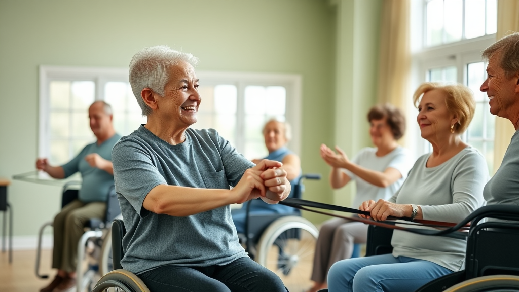 seated resistance band exercises for seniors with mobility limitations inclusive group class