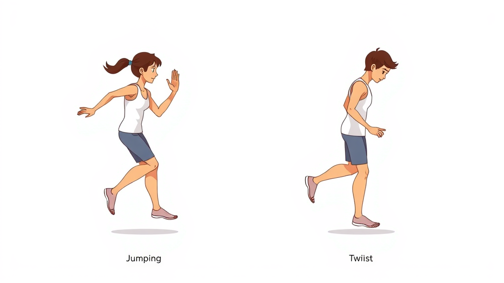 Knee arthritis: diagram illustrating knee movements to avoid, such as jumping and twisting