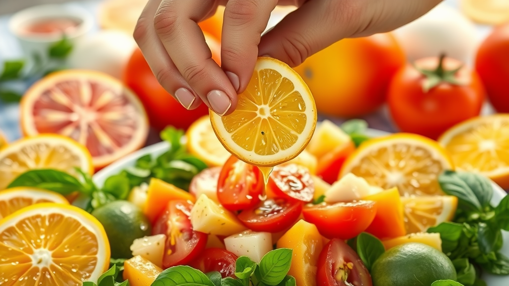 Sliced citrus fruits and tomatoes - acidic foods, citrus fruits, hard to digest foods
