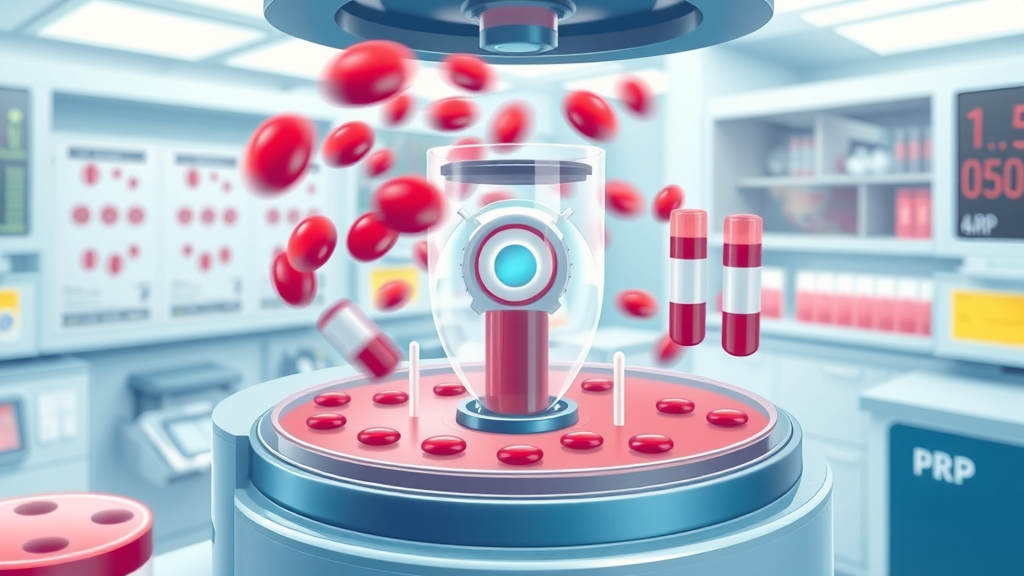 Illustration showing blood components separated in centrifuge for PRP therapy