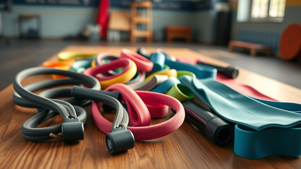 arrangement of resistance bands for older adults with loops handles fabric distinctions