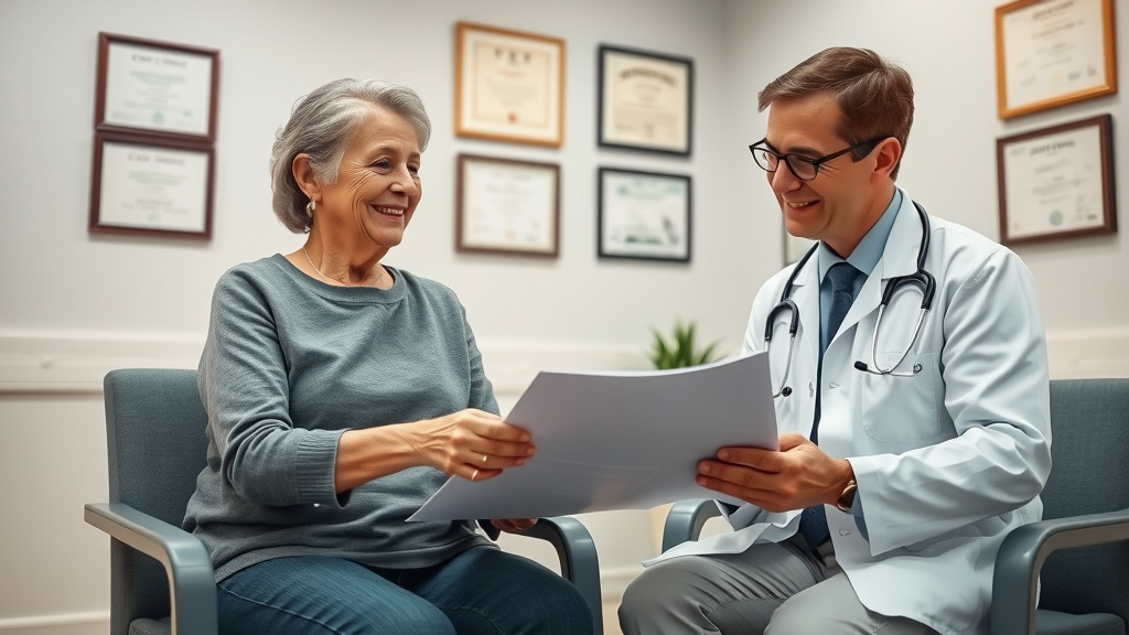 older woman with healthcare provider discussing resistance band exercise plan