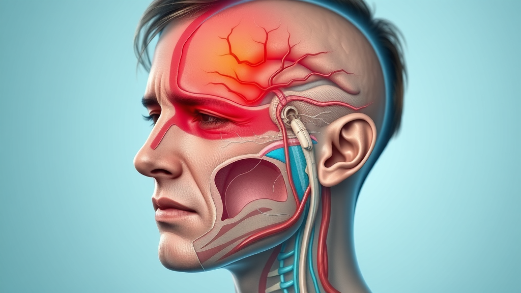 Migraine headache medical diagram showing vascular and pain locations
