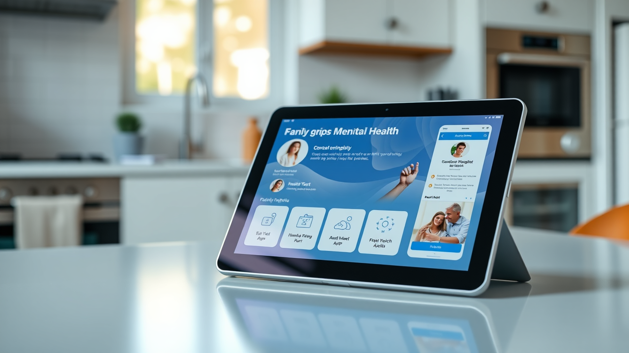 digital tablet showing mental health app for school anxiety support
