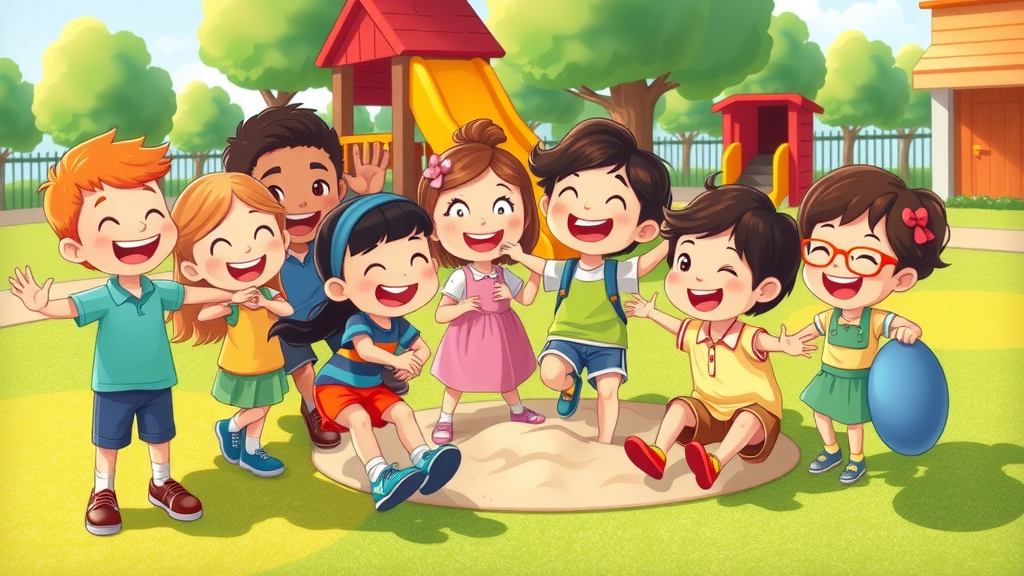 Diverse group of children playing harmoniously together illustrating bullying prevention tips for parents on a school playground