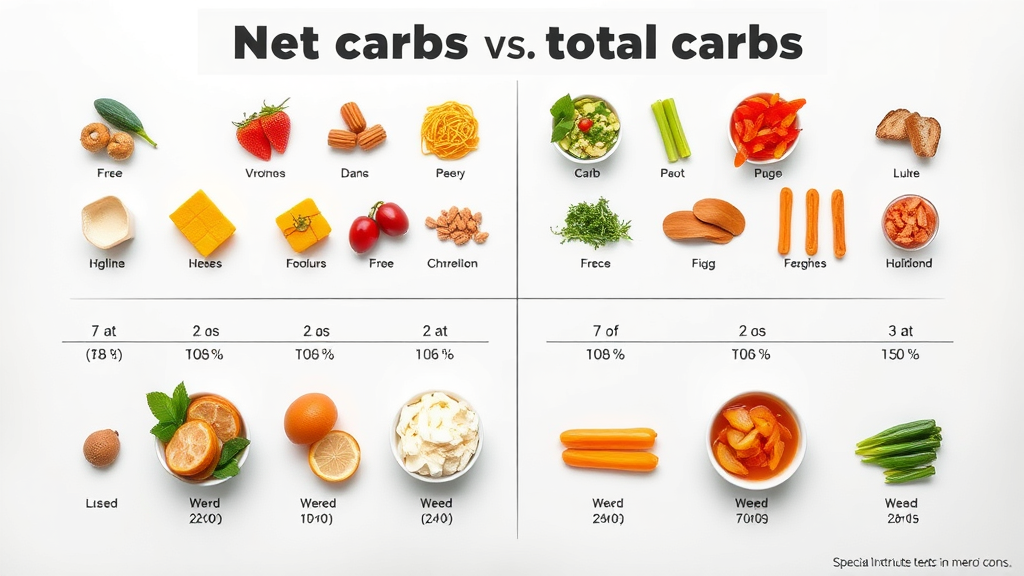 Net carbs vs total carbs infographic for low-carb diet for weight loss
