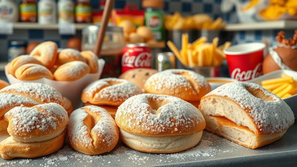 Sugary pastries, white bread, soda, and chips vs healthy salad for low-carb weight loss