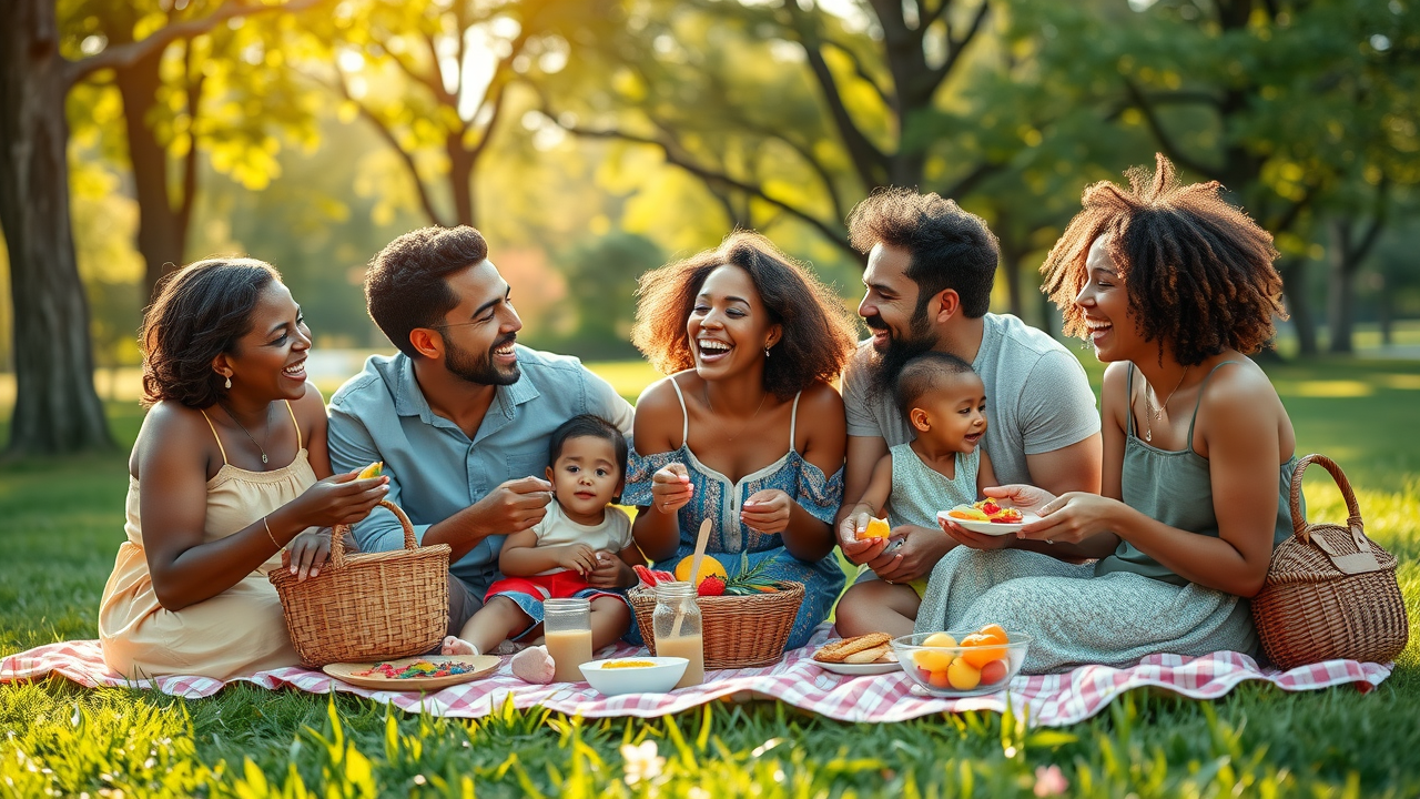 family enjoying meal outdoors, rich in calcium and vitamin D, for healthy bones