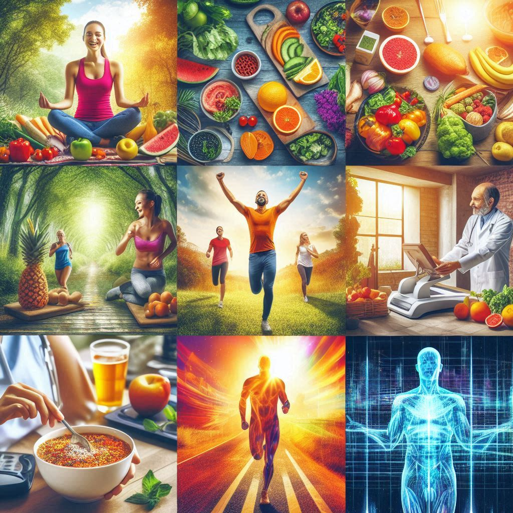 Vibrant and inspiring motivational health journey collage featuring diverse, healthy individuals.