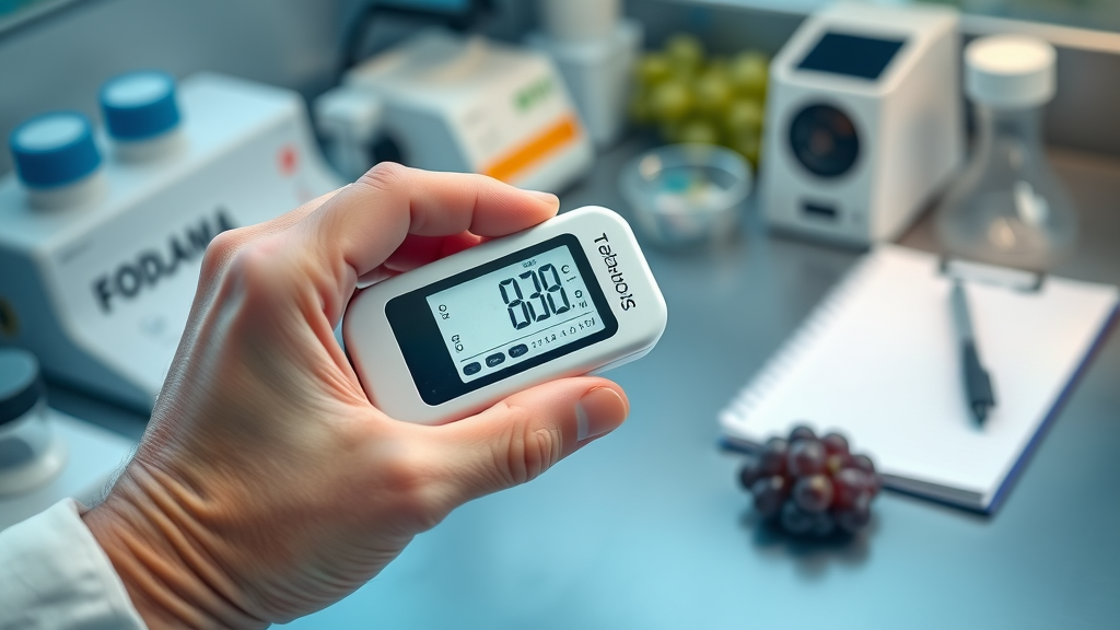 FODMAP testing device measuring the FODMAP content of grapes in laboratory setting