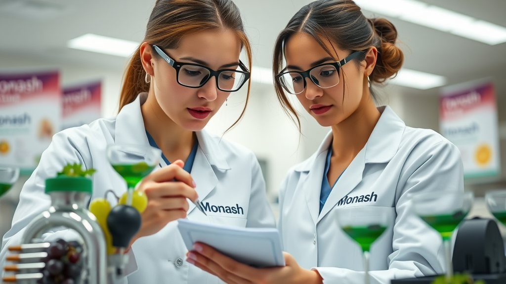 Monash University nutrition lab, dietitian analyzing low FODMAP grape samples