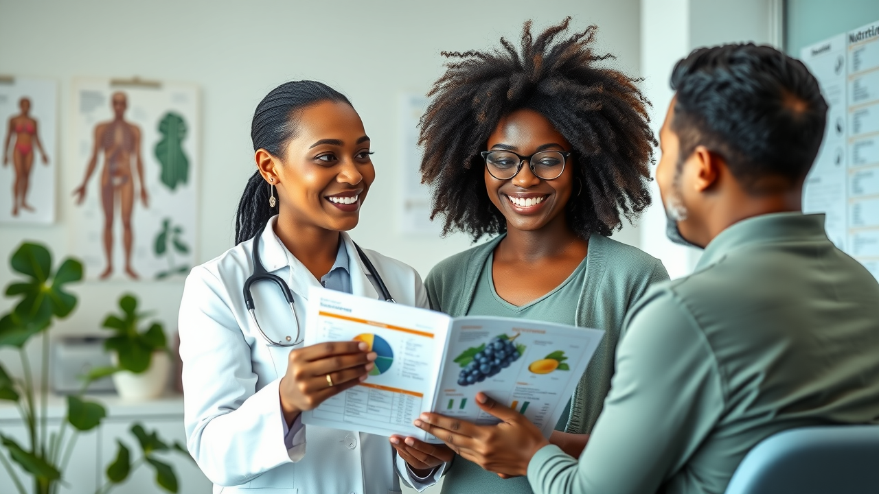 Nutritionist discussing grapes and low FODMAP serving size with patient