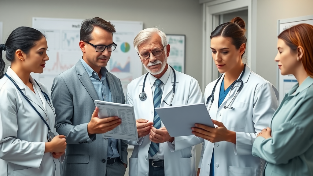 Doctors reviewing checklist of Korsakoff syndrome symptoms for wet brain diagnosis