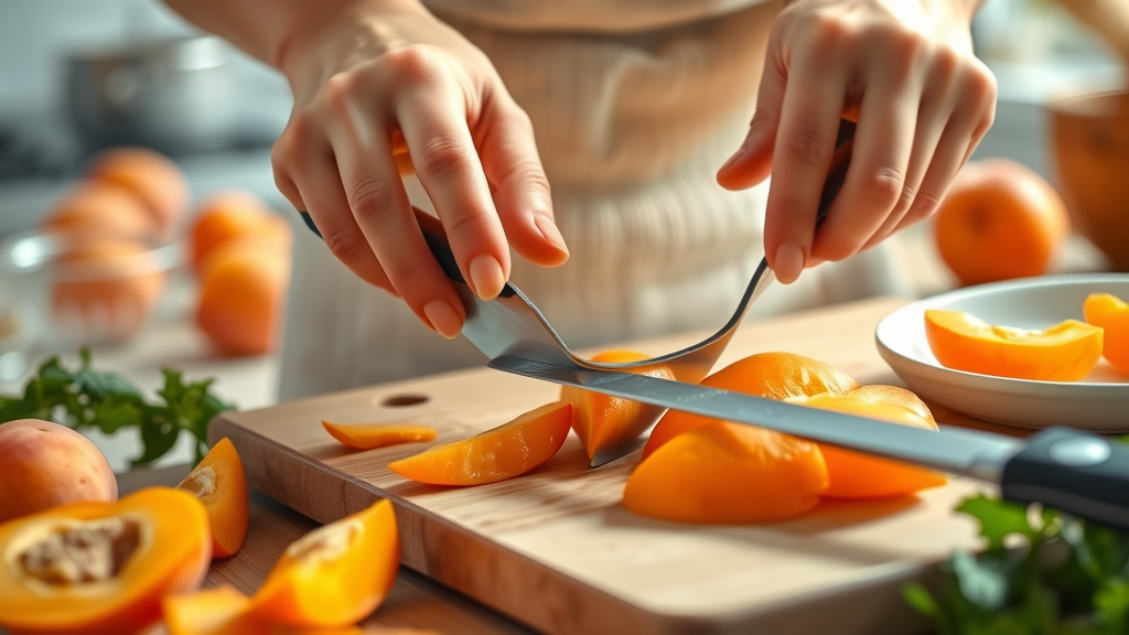 slicing apricots for gut health, showing bright orange fruit and healthy digestive benefits