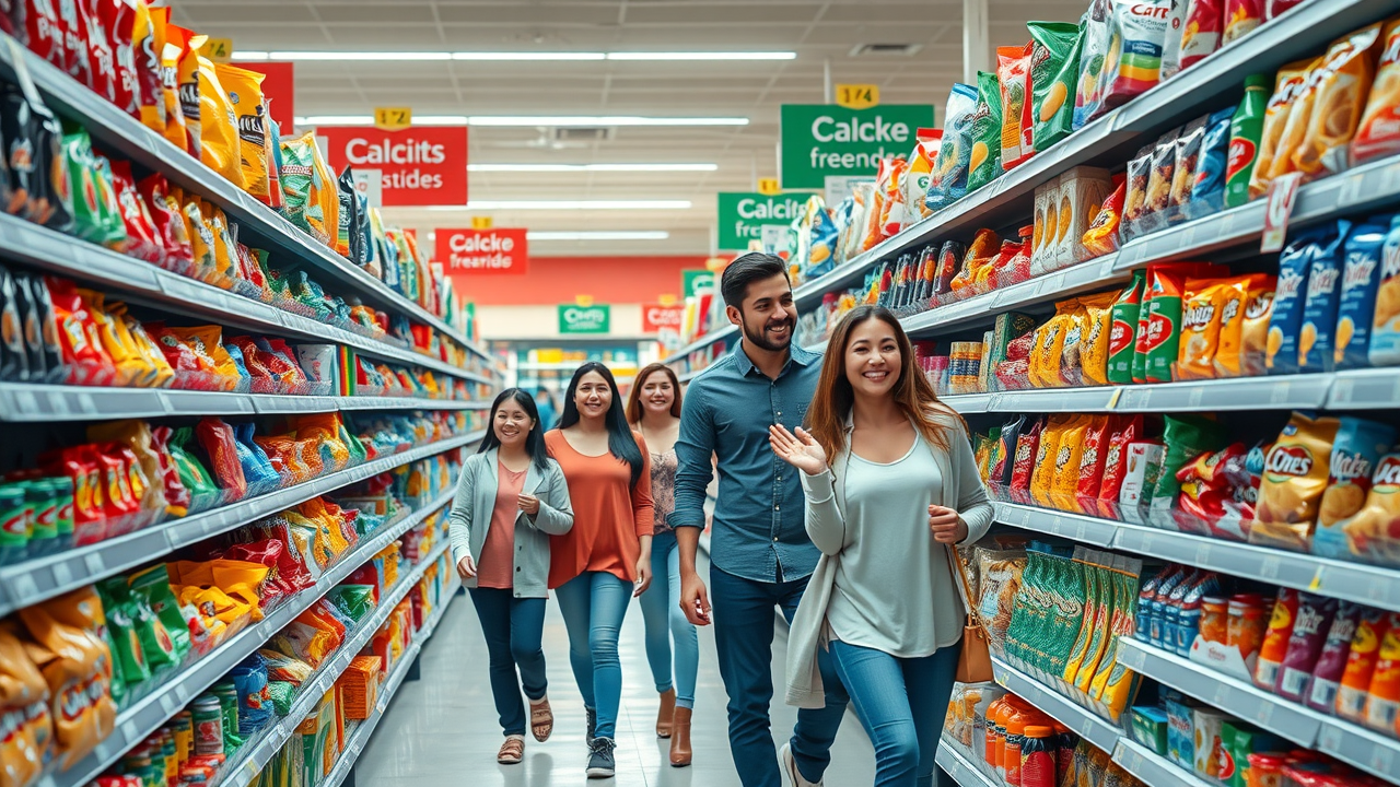 Supermarket aisle packed with products high in high fructose corn syrup