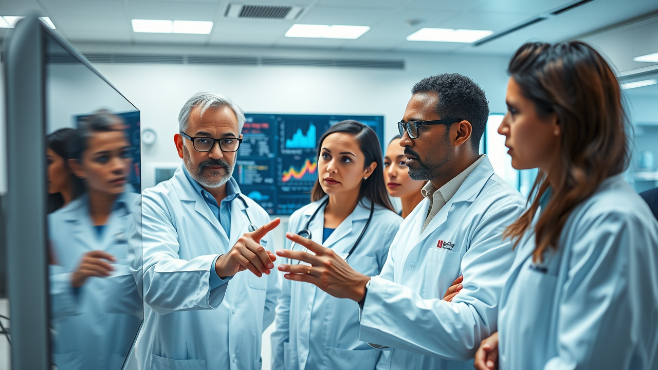 Medical research team analyzing health effects of high fructose corn syrup compared to sugars