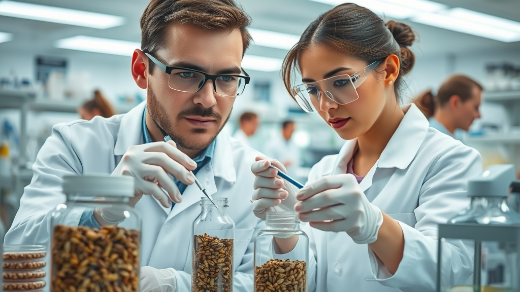 Researchers analyzing flaxseed samples for effects on testosterone levels in a scientific laboratory setting