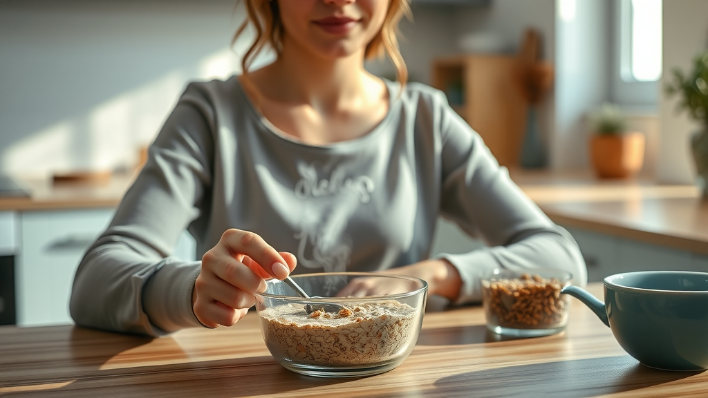 Healthy breakfast with a measured portion of flaxseed for safe testosterone levels in men