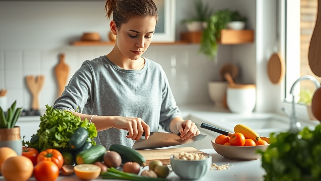 stress-busting foods kitchen calming meal prep, whole grains, fruits, vegetables, stress management