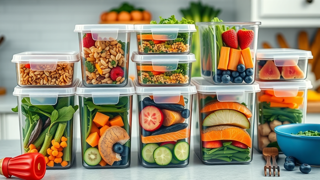 meal prep stress-busting foods containers grains greens fatty fish berries