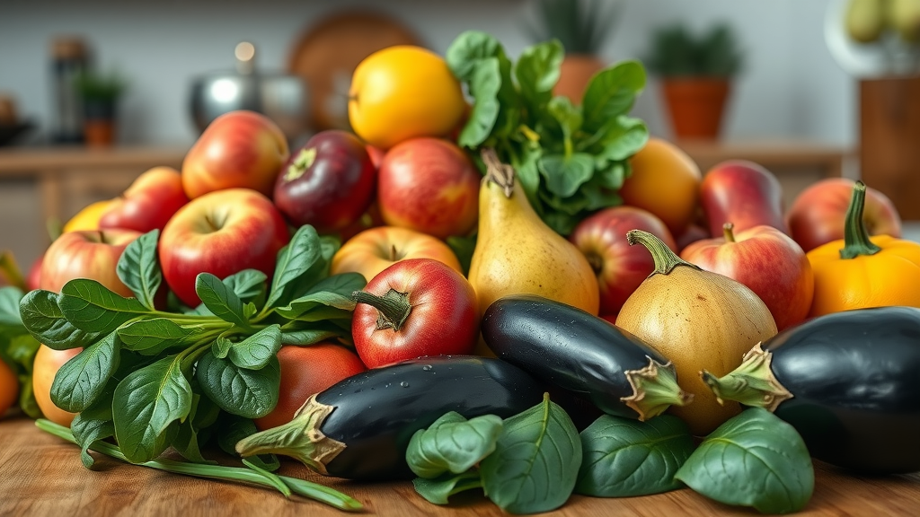 fruits and vegetables high in chlorogenic acid on a dining table