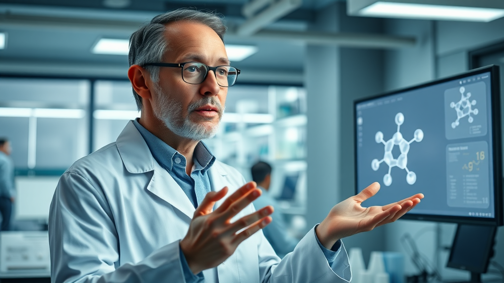 scientist discussing the cognitive and health benefits of chlorogenic acid in a modern lab