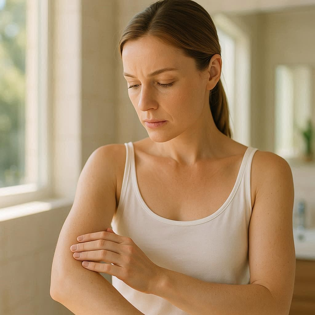 female doing self skin exam