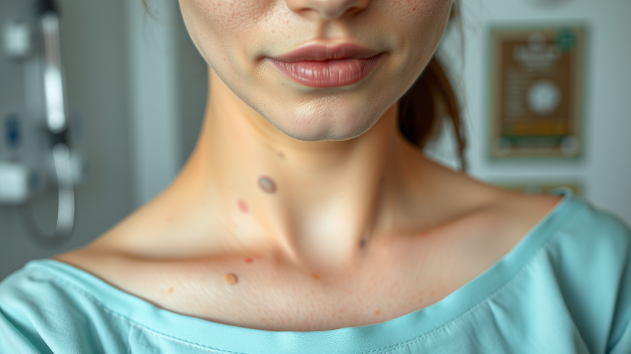 Close-up image of different types of moles and skin spots, showing suspicious versus benign features as part of a skin care self-exam