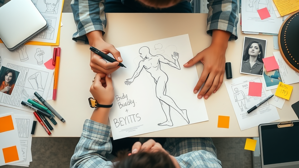 Person sketching a body outline on paper to create a skin map for tracking changes during skin care self-exam