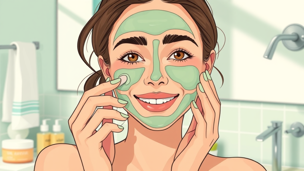 Woman applying clay mask to T-zone, a recommended weekly step in oily skin care routine
