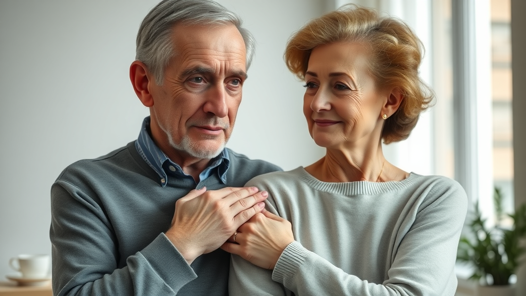 elderly couple supporting each other, pain depression and fatigue in osteoarthritis