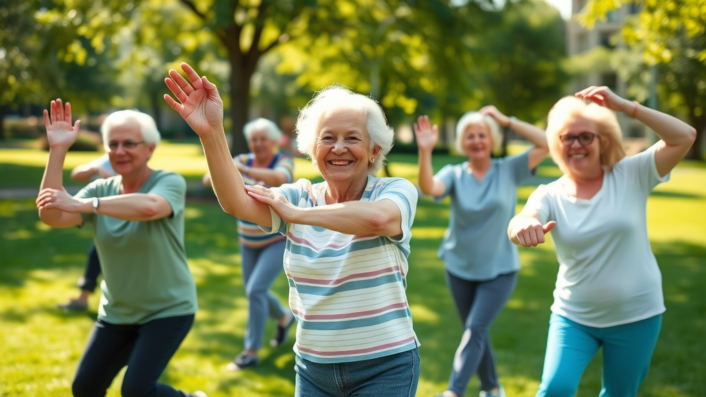 elderly group doing stretching exercises for osteoarthritis fatigue and physical function