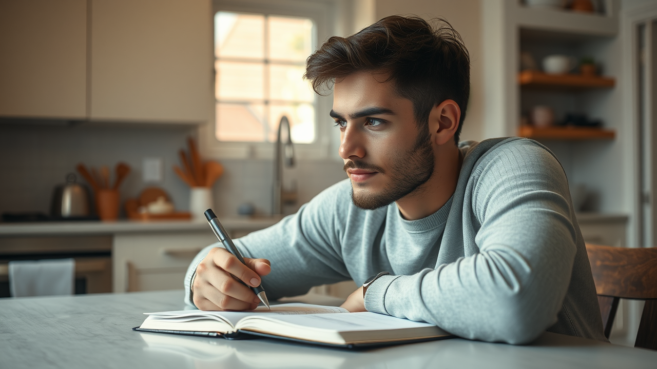 Reflective young adult journaling positive lifestyle changes after high blood pressure diagnosis