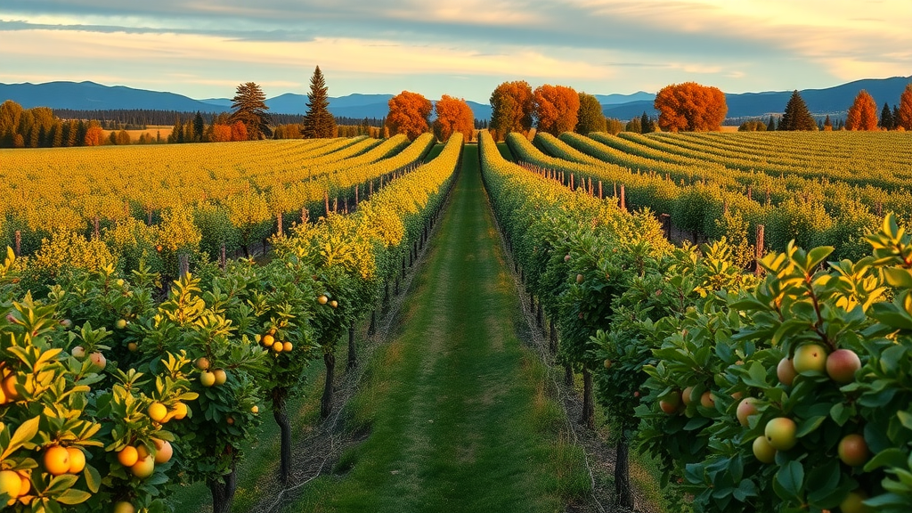 Apple orchard in the US showcasing many different apple varieties growing in the United States with autumn colors