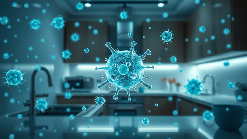 Microscopic germs on kitchen surfaces demonstrating why it