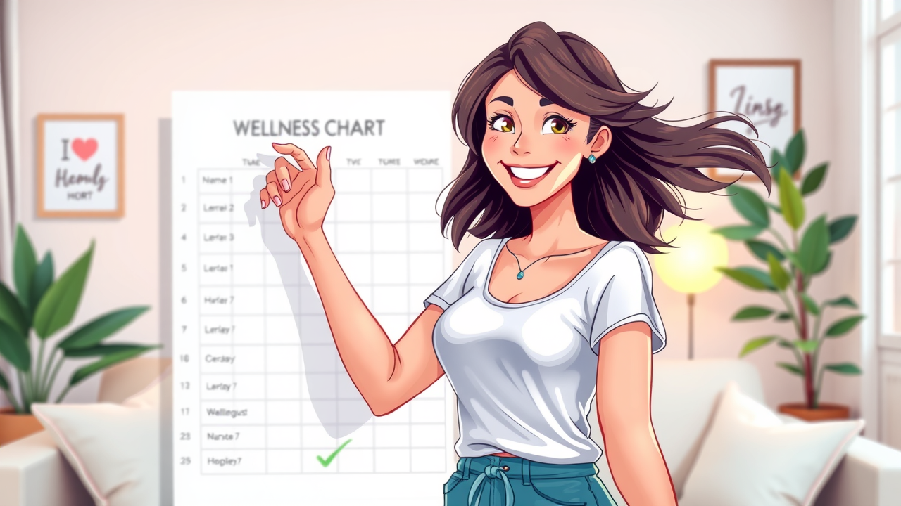 Motivated young woman celebrating health milestone, marking weight loss chart at home, motivational Charlotte setting