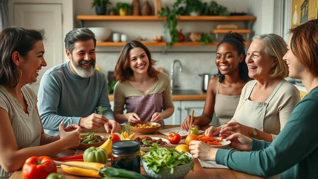 Diverse Charlotte support group exchanging healthy recipes, laughing and supporting each other