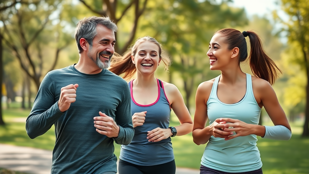 Active adults sharing pistachios after jogging, highlighting pistachios as a healthy post-exercise snack in a sunlit outdoor park.