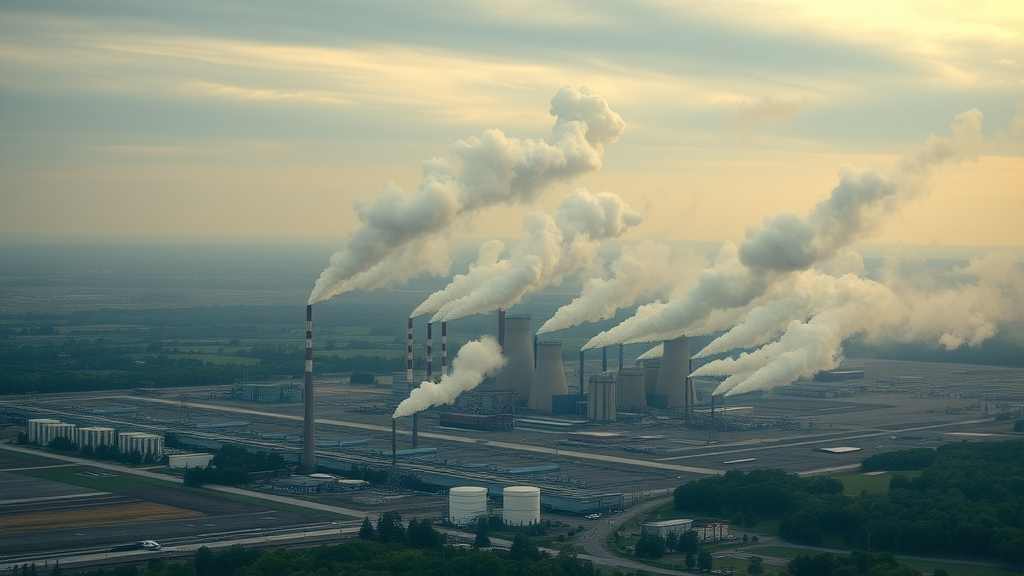 Expansive North Carolina industrial complex releasing emissions with wind carrying fumes, air quality concern