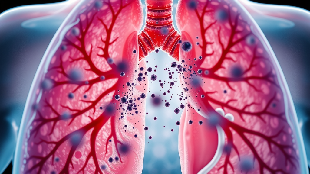 Particulate matter entering human lungs, clinical anatomical illustration, industrial emissions north carolina lung health