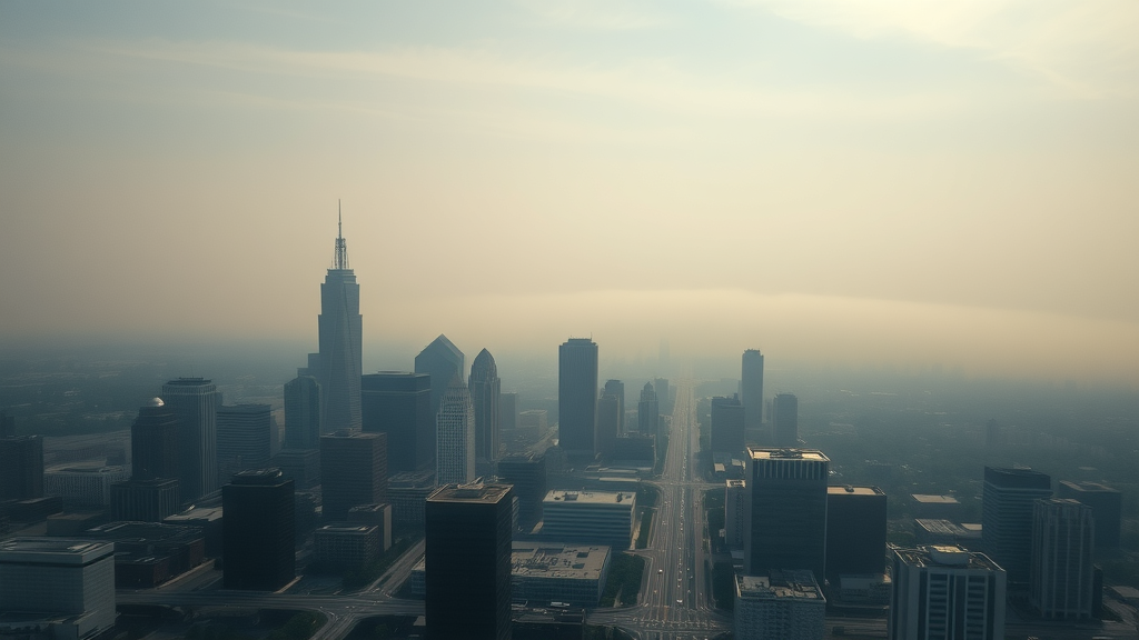 Aerial view of Charlotte, North Carolina with visible smog, showing city air quality challenges, industrial emissions north carolina lung health