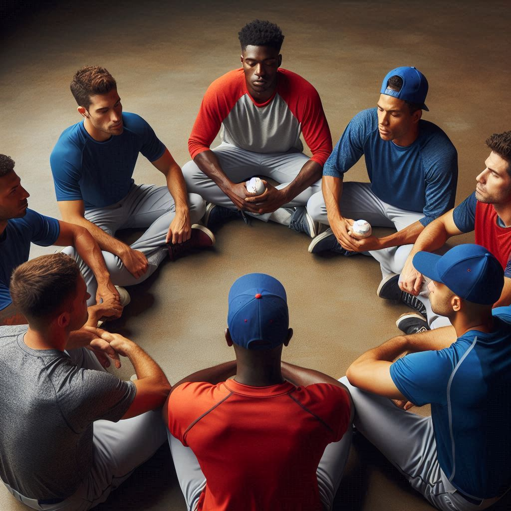 Group of diverse athletes engaged in visualization exercise