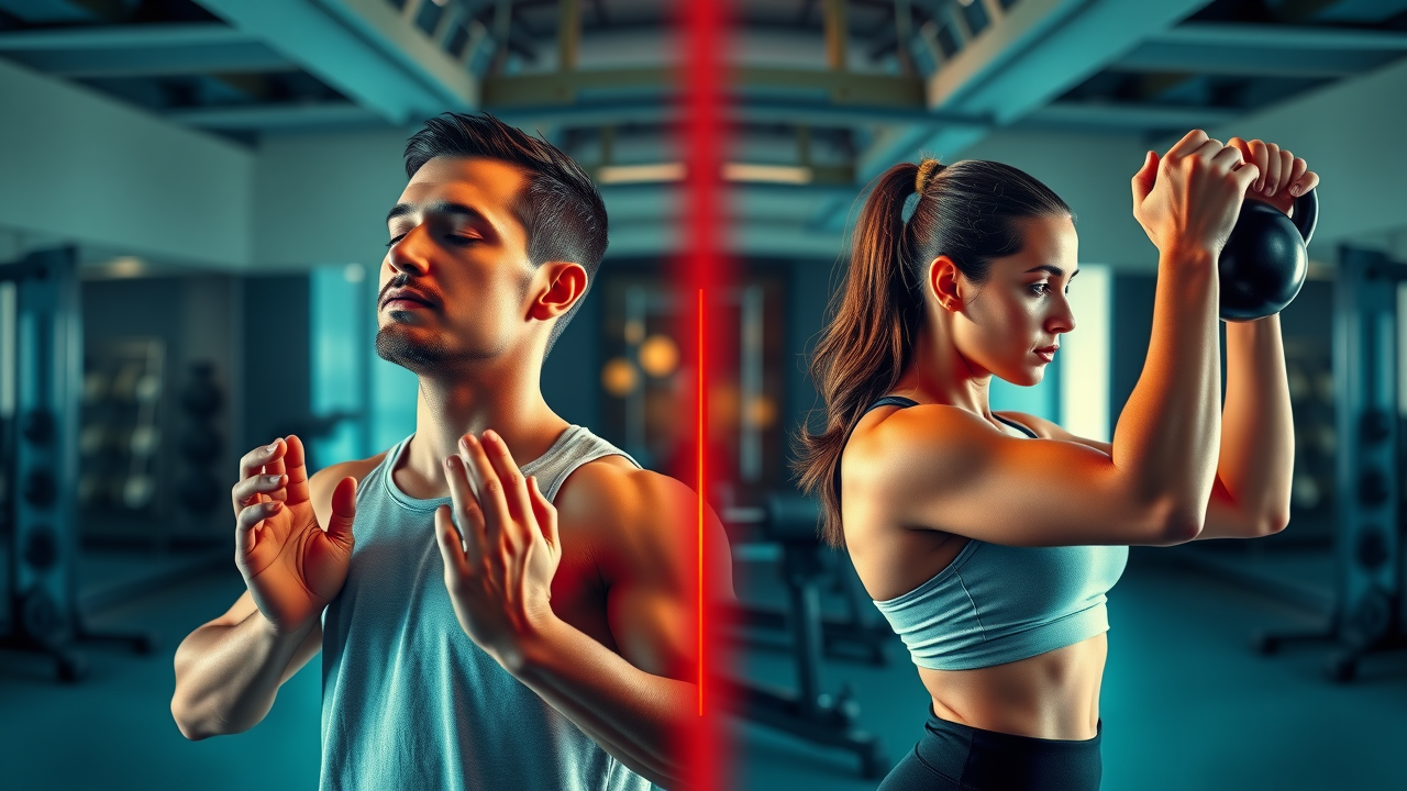 Side by side: mental training for athletes vs physical training, split-screen comparison