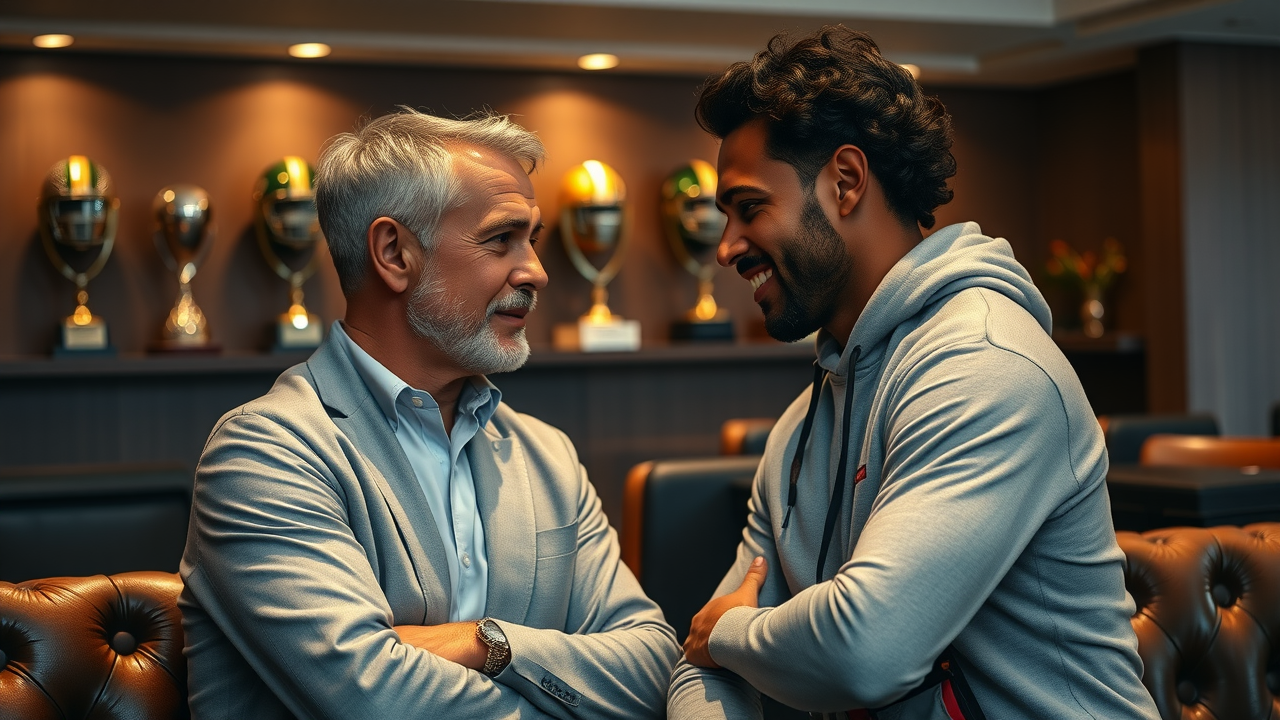 Empathetic mental coach and professional athlete reviewing mental strategies for peak performance